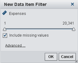 New Data Item Filter Window for a Data Item That Uses Continuous Values