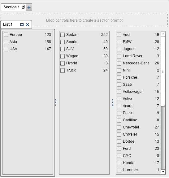 Example: Three List Controls in a Report