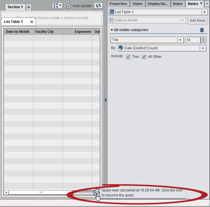 The Progress Indicator for List Table with Query That Has Been Stopped