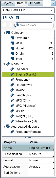 Details about a Selected Measure Data Item