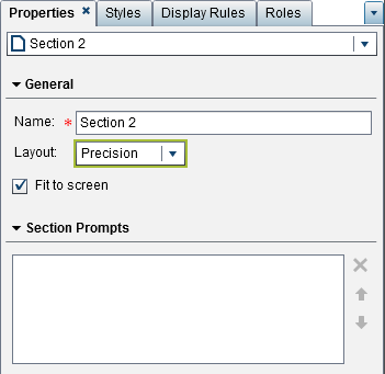Properties Tab for Precision Layout