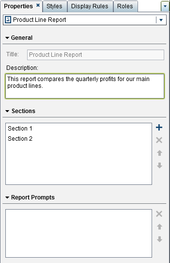 the Properties tab for a report