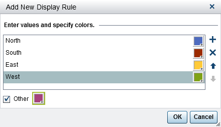 Add New Display Rule Window with Values and Colors Specified