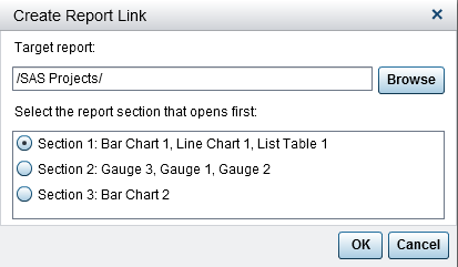 Create Report Link Window with Section 1 Selected