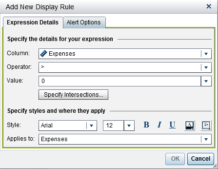 Add New Display Rule Window for an Expression
