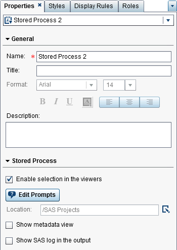 the Properties tab for stored processes