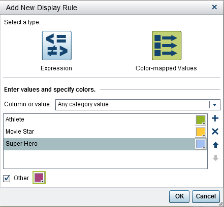 Add New Display Rule Window for Color-Mapped Values