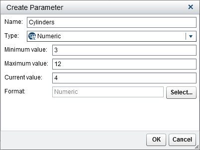 The Create Parameter Window for a Numeric Parameter