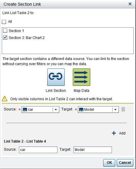 Create Section Link Window with Map Data Sources Information