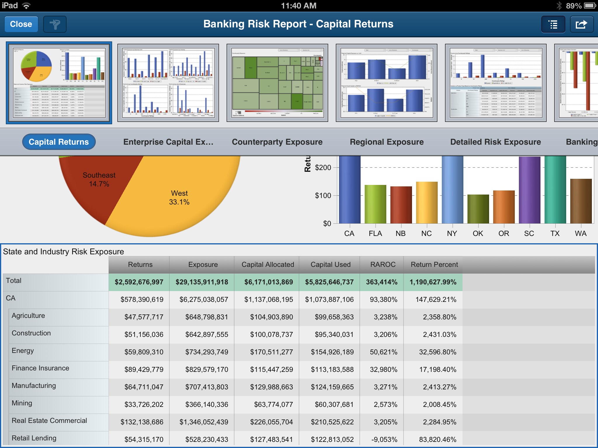 mobile report with navigation screenshot