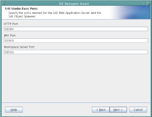 SAS Studio Basic Ports Step in the SAS Deployment Wizard