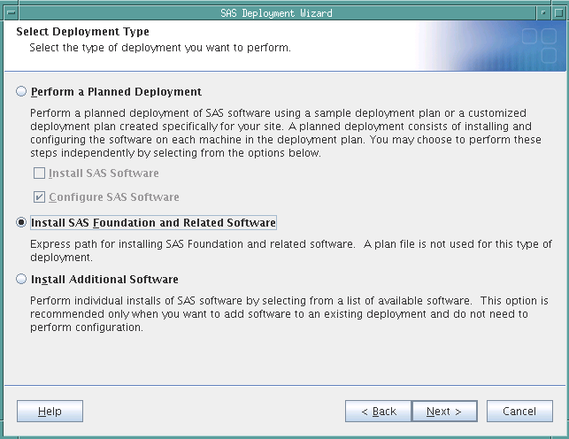 Select Deployment Type Step in the SAS Deployment Wizard