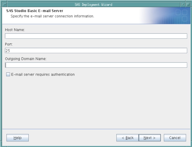 SAS Studio Basic Email Server Step in the SAS Deployment Wizard