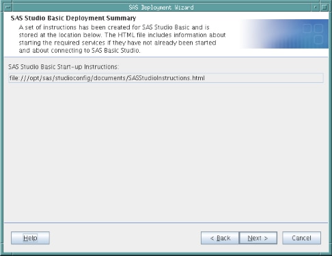 SAS Studio Basic Deployment Summary Step in the SAS Deployment Wizard