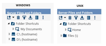 Examples of Server Files and Folders Sections