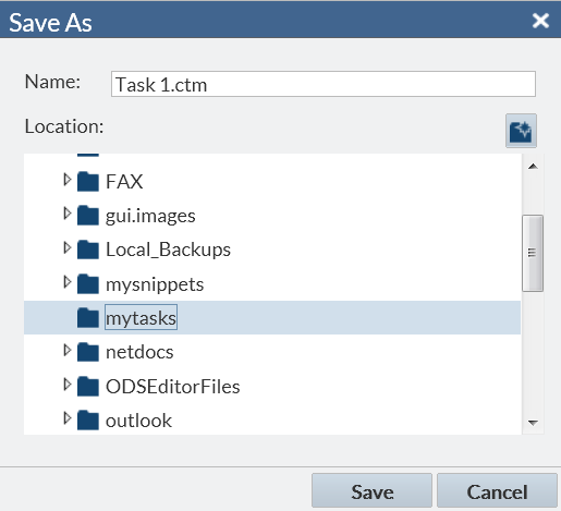 Save As Dialog Box for a Customized Task