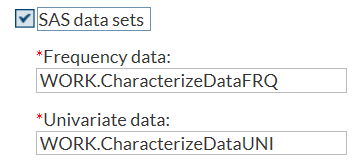 Selected SAS data sets check box means that text boxes are enabled