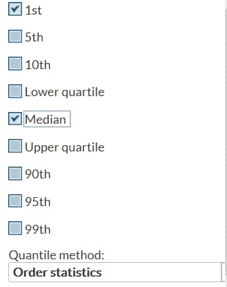 1st and Median check boxes are selected, so the Quantile method drop-down list is available