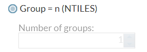 Group = n (NTILES) option is not selected, so the Number of groups option is dimmed