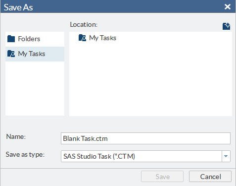 Save As Dialog Box for a Customized Task