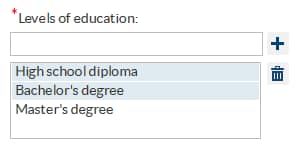 Levels of education Option with Three Default Values