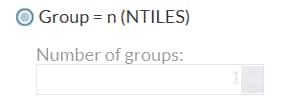 Group = n (NTILES) option is not selected, so the Number of groups option is dimmed