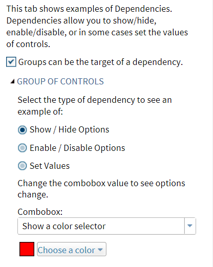 Show/Hide Options Selected