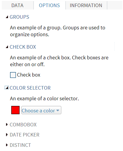 Groups, Check Boxes, and Color Selector in the task template