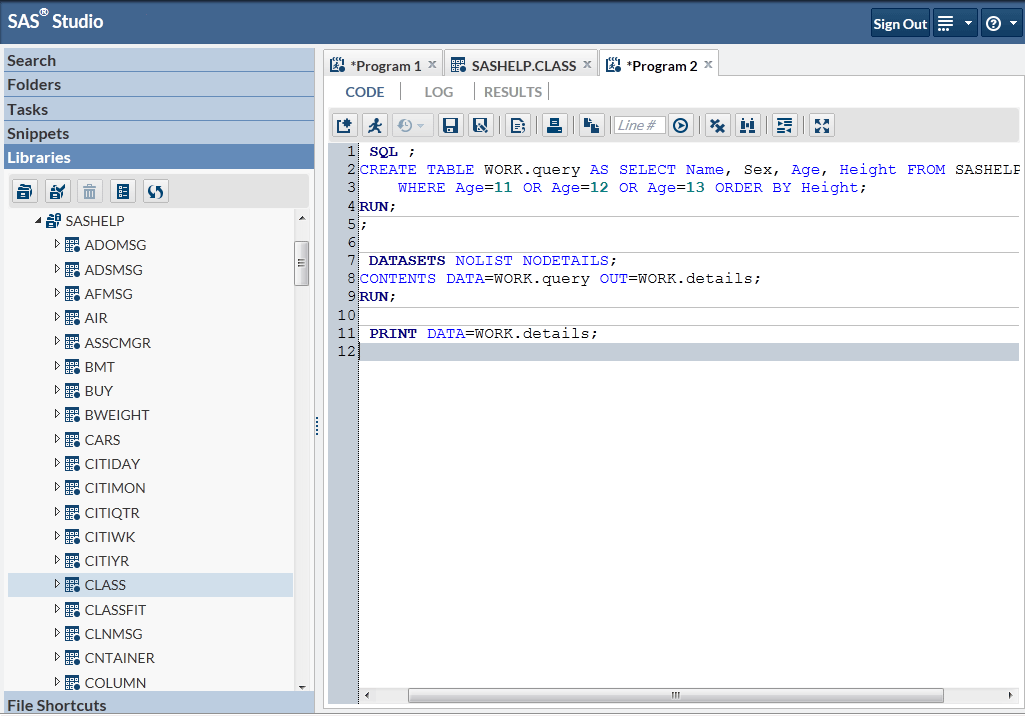 Program Window with the Query That Creates the Table in the Table Viewer