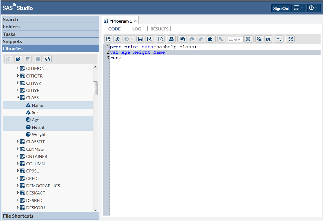 Program Window with Completed VAR Statement