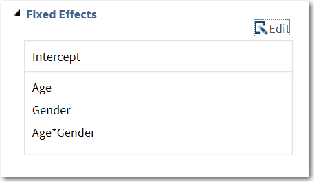 Fixed Effects —Intercept, Age, Gender, and Age*Gender