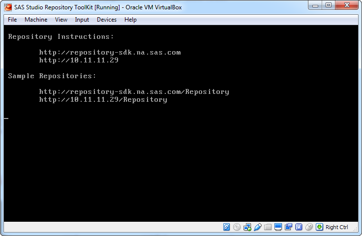 Welcome Screen for SAS Studio Repository Console