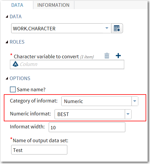 Numeric Informat Options for the Example Task
