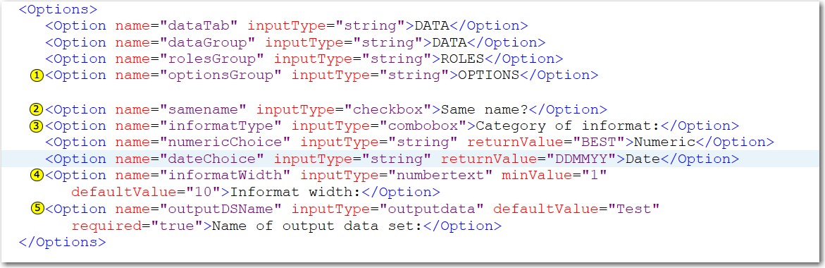 Explanation of Options Element