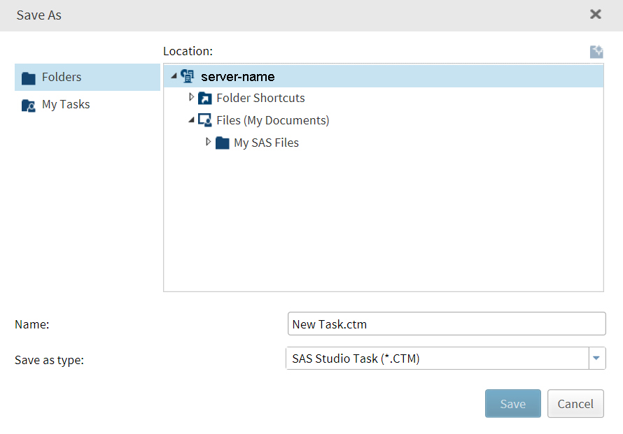 Save As Dialog Box for a Custom Task