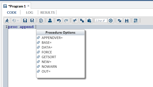 Options That Are Available When You Select the APPEND Procedure