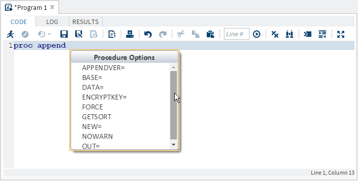 Options That Are Available When You Select the APPEND Procedure