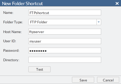 New Folder Shortcut window