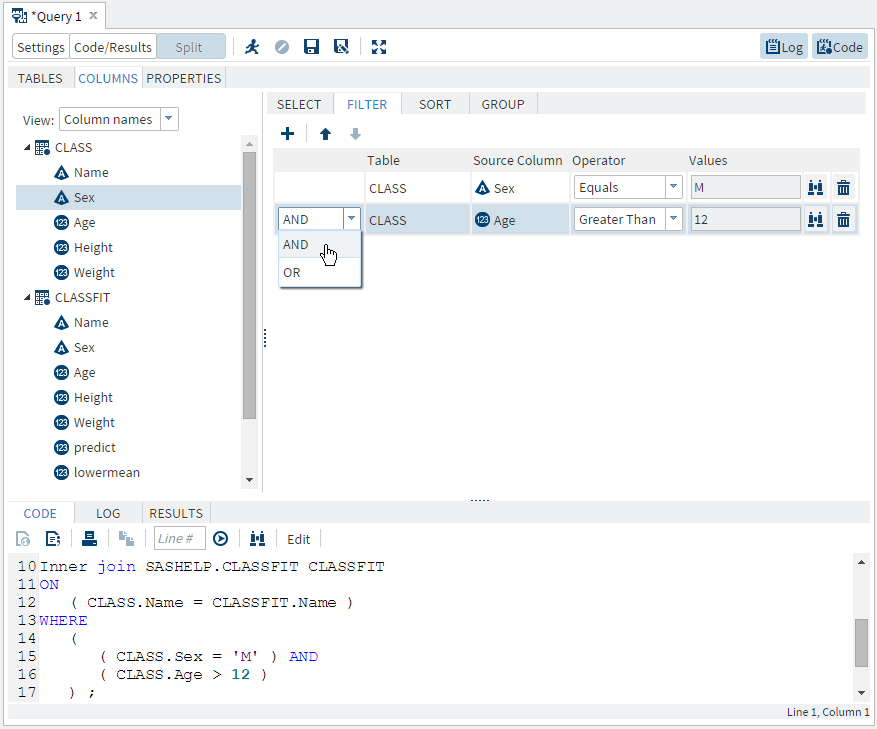 Query Window with the Filter Relationship