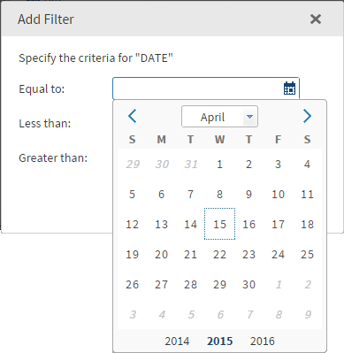 Example of the Add Filter for a Date Column
