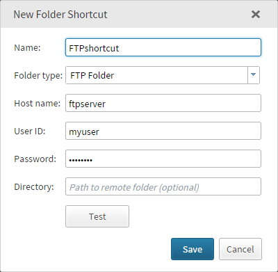 New Folder Shortcut Window