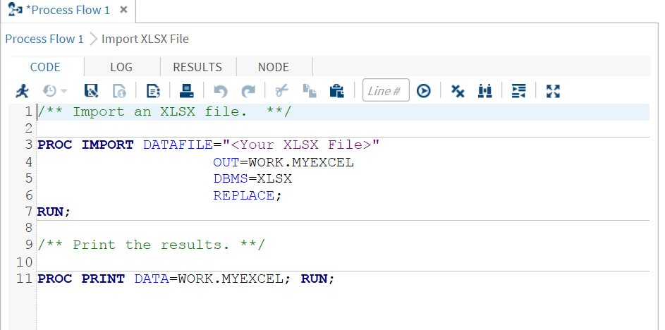 Code in the Import XLSX File Snippet