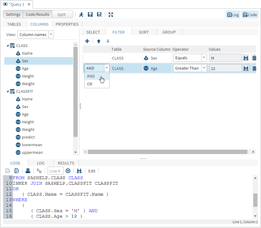 Query Window with the Filter Relationship