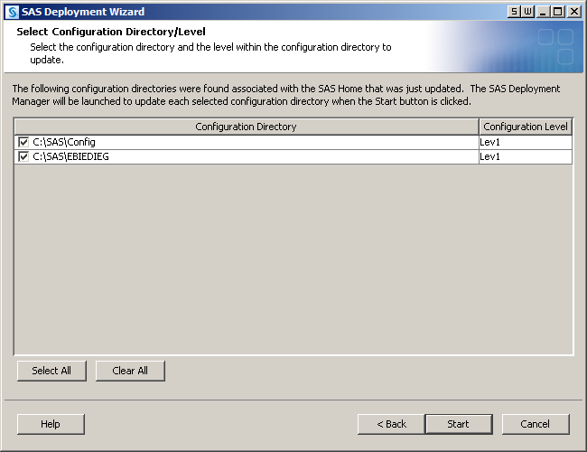 Select Configuration Directory/Level step in the SAS Deployment Wizard