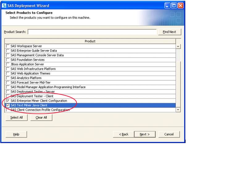 Select Products to Configure step in the SAS Deployment Wizard