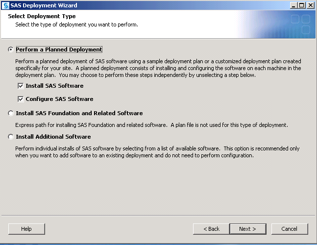 Select Deployment Type step in the SAS Deployment Wizard