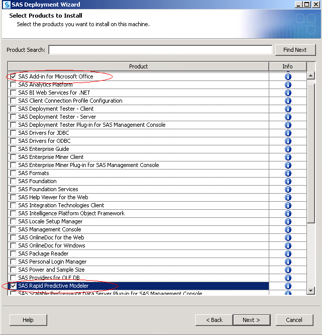Select Products to Install step in the SAS Deployment Wizard