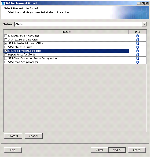 Select Products to Install step in the SAS Deployment Wizard