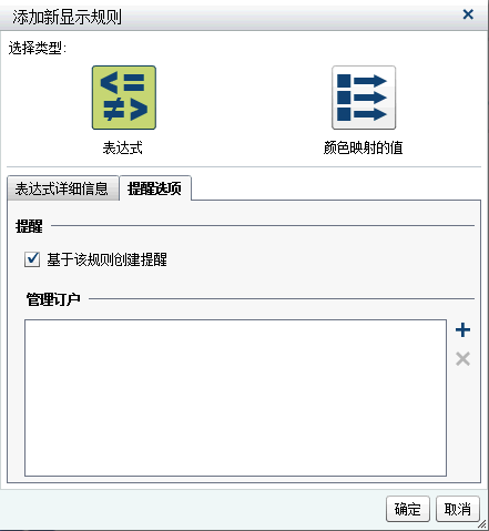 针对显示提醒的表达式的“添加新显示规则”窗口