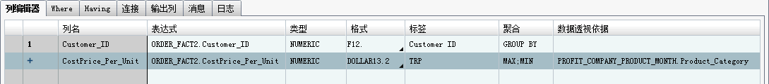 包含“数据透视依据”列的“列编辑器”选项卡